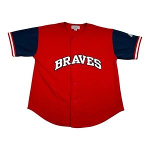 Vintage 90's Starter Atlanta Braves MLB Stitched Red Jersey Men's Large